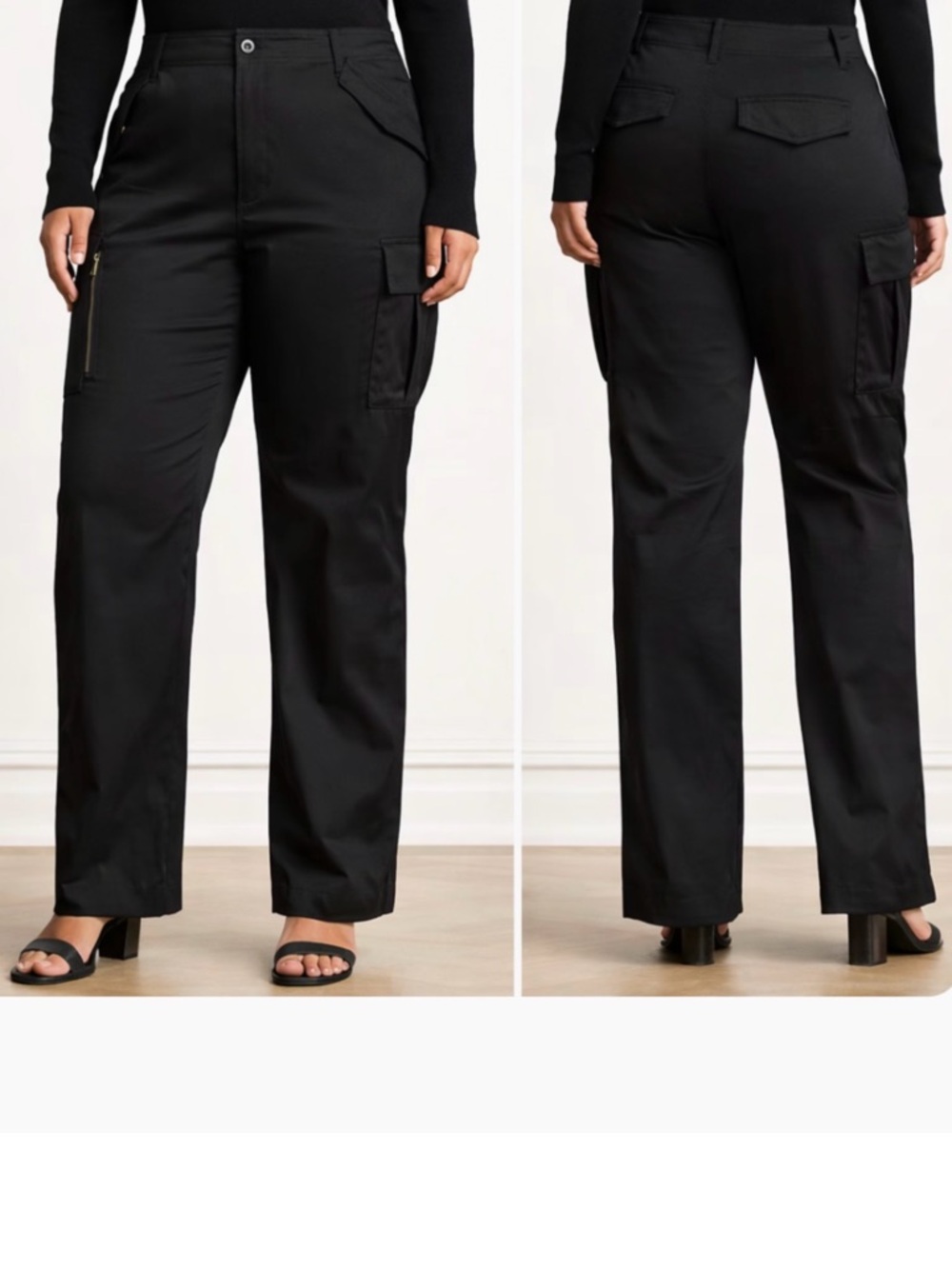 NWT Lauren Ralph Lauren Pants Black size 22W Straight Leg Cotton Sateen Cargo